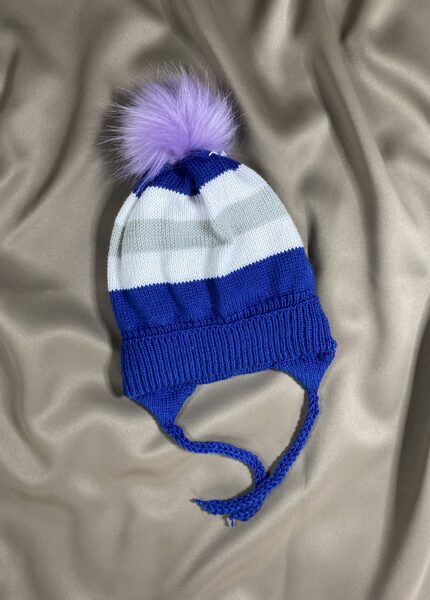 WINTER Blue hat with fleece lining, tie-able 